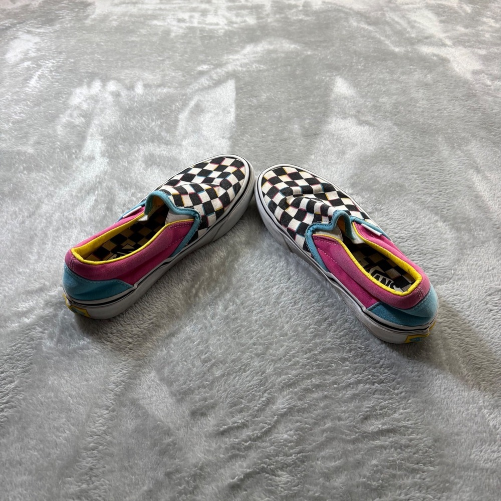 Vans Classic Slip-On Checkerboard Multicolor Womens 5.5 Pink Teal Yellow